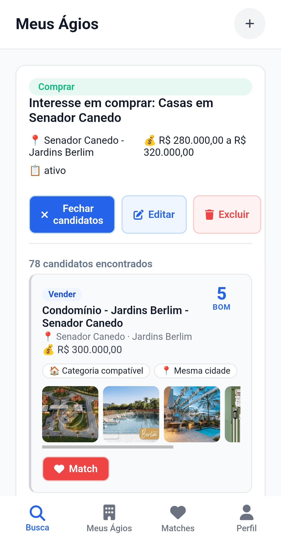 Tela de candidatos