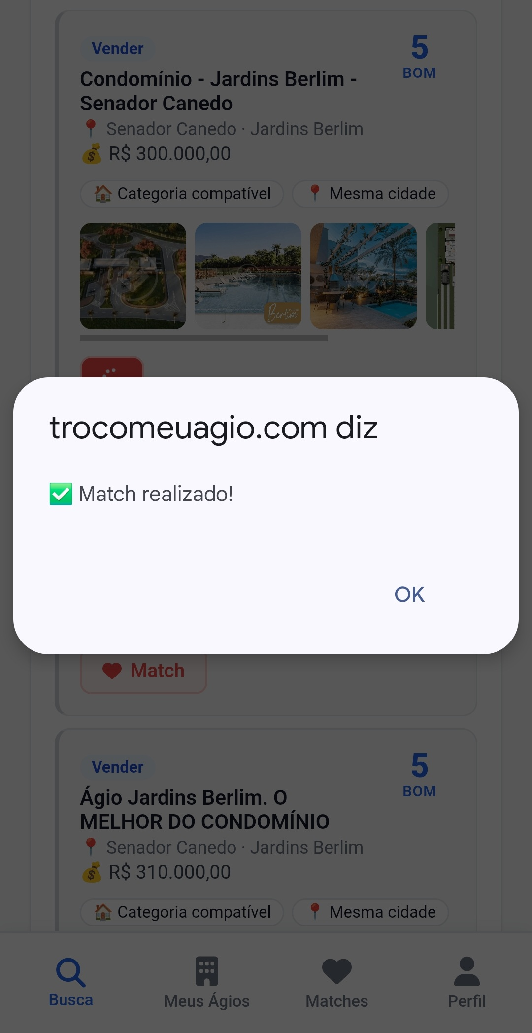 Tela de matches