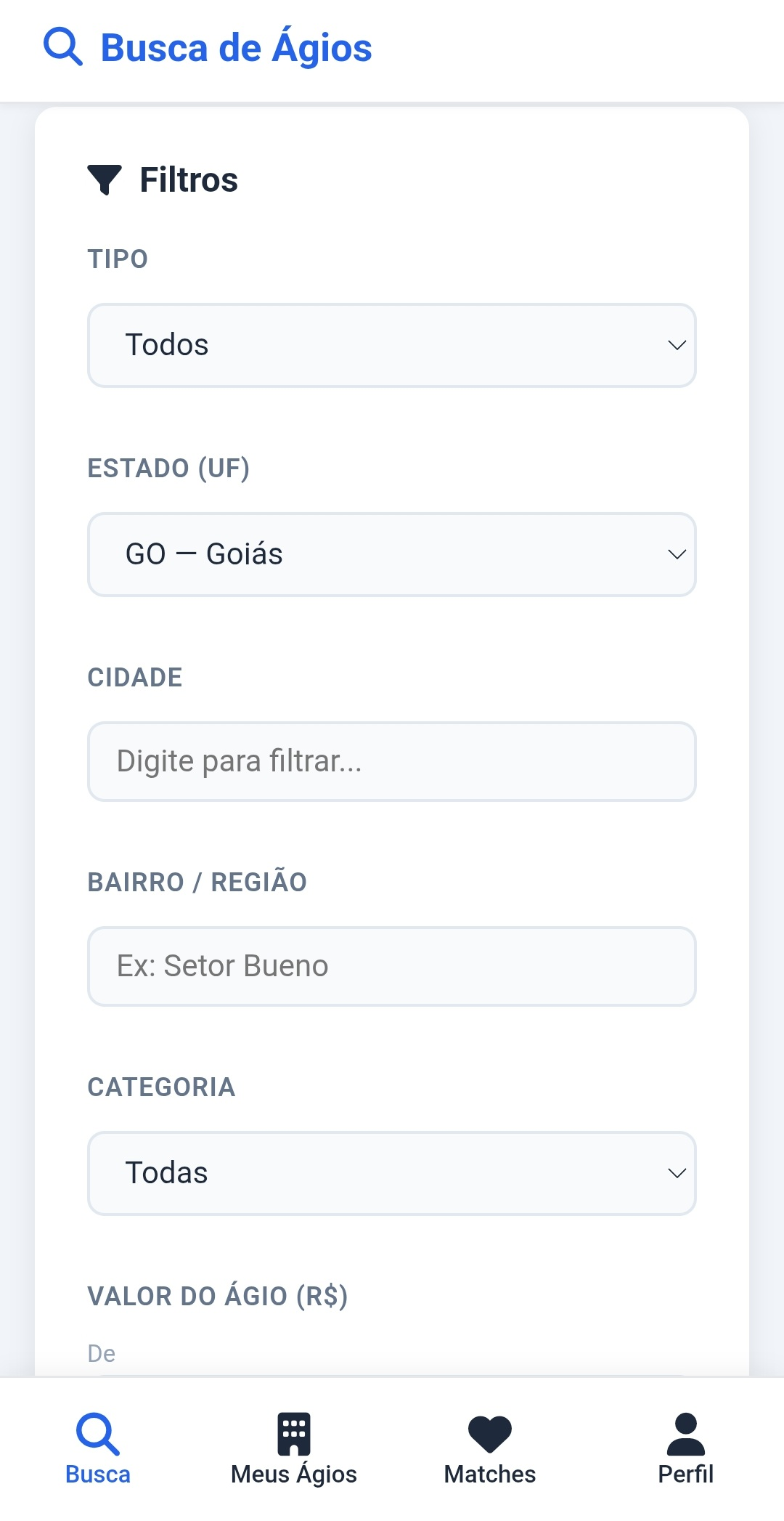 Tela de busca