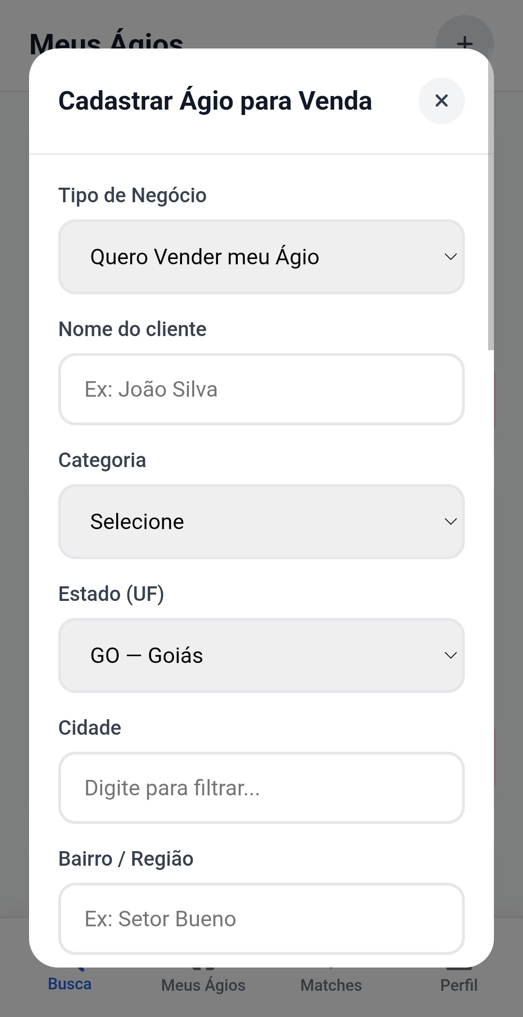 Tela de cadastro